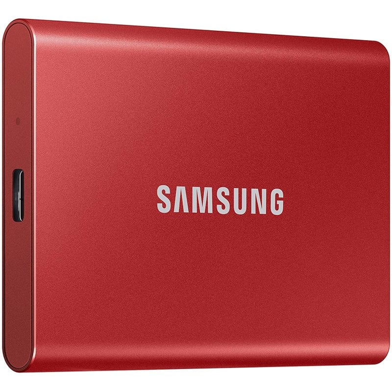 Detalle de Samsung T7 SSD 500GB USB-C Rojo: rendimiento rápido y seguridad para tus datos