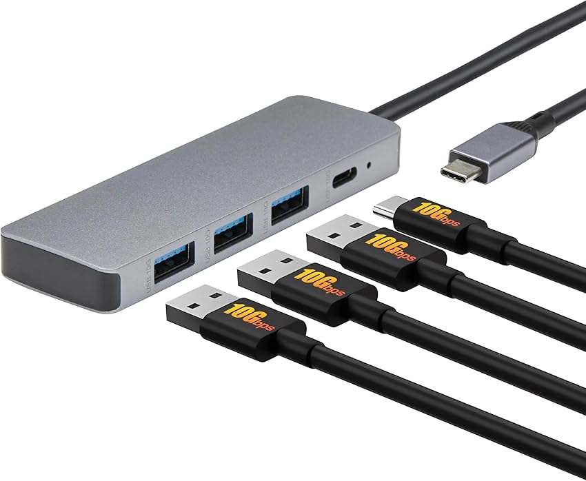 Detalle de Amazon Basics Hub Dock USB-C 10 GB/s, 1C+3A