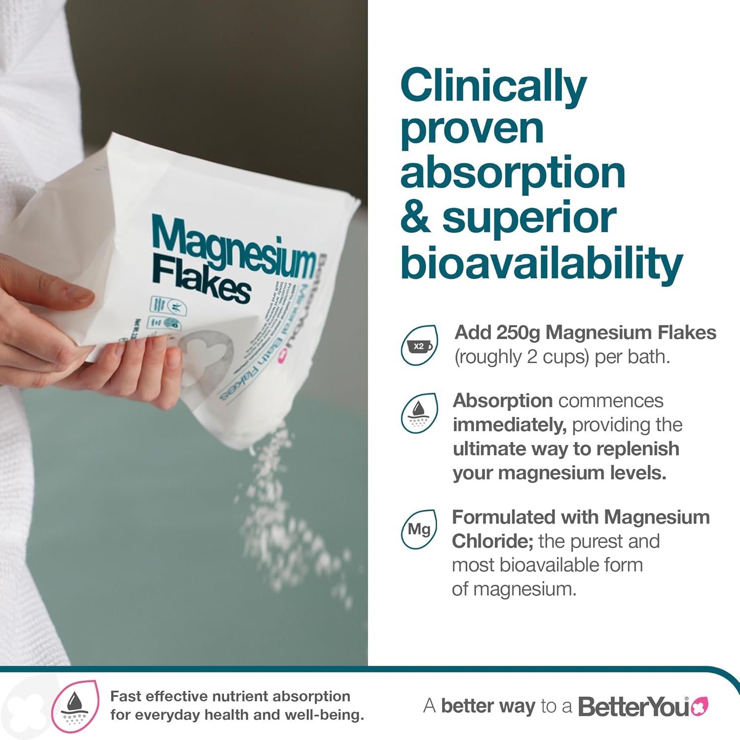 Detalle de BetterYou Cristaux de bain au magnésium — 1 kg, Zechstein, sans huile de palme, vegan
