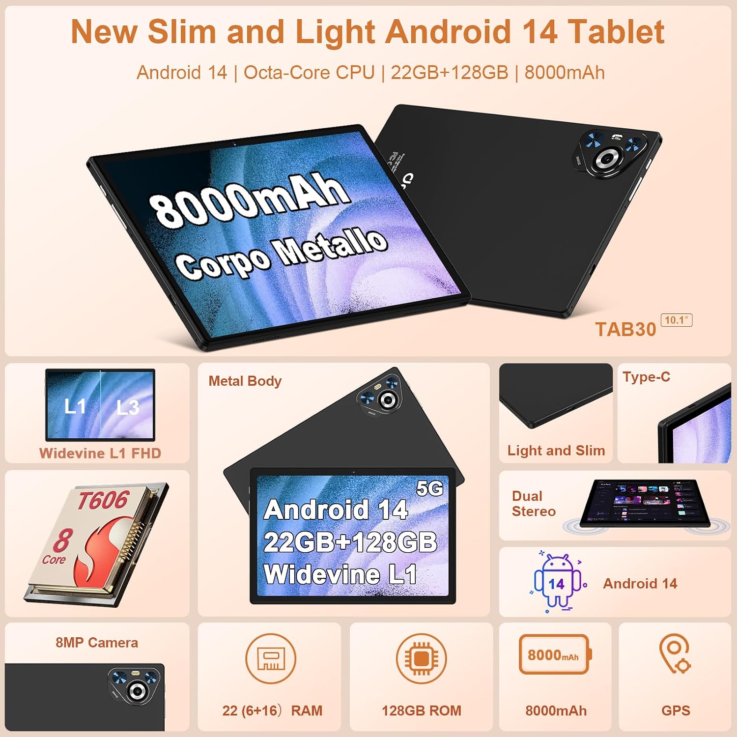 Detalle 2 de JVVQTB TAB30 Android tablet 10 inch 8000mAh