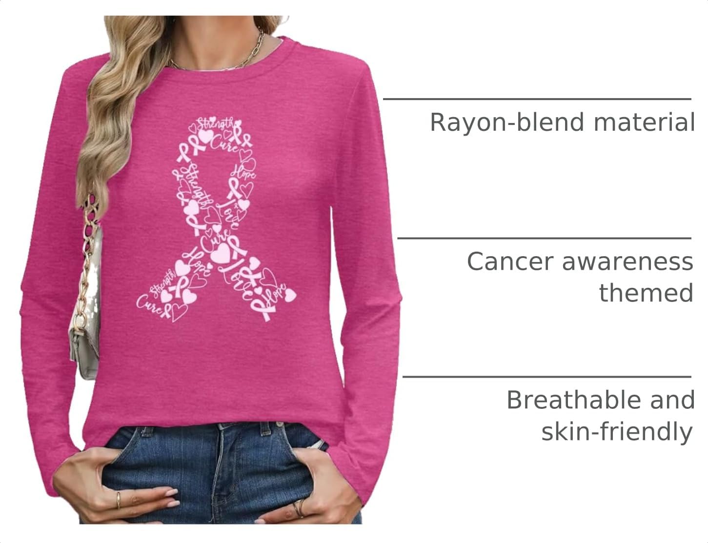 Detalle 2 de WOSHN Breast Cancer Awareness Long-Sleeve Shirt