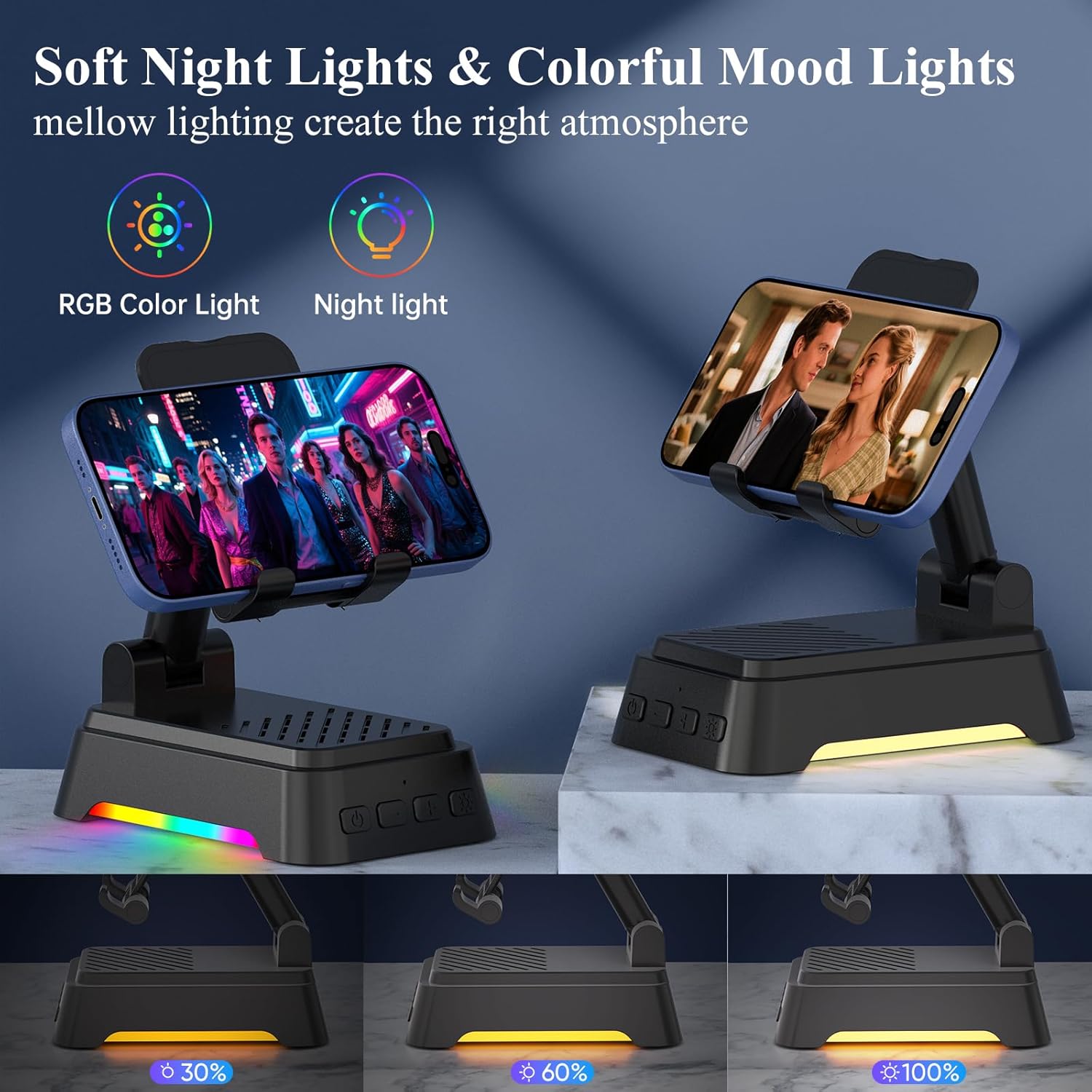 Thumbnail 4 de AUYLE tragbarer Bluetooth-Lautsprecher 3-in-1 mit Handyhalterung und dimmbarem Nachtlicht