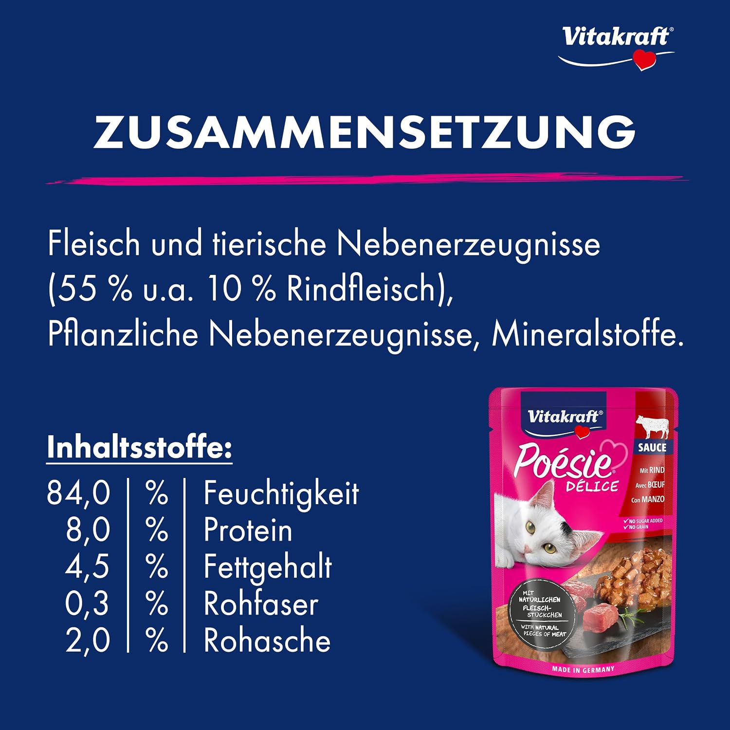 Detalle de Vitakraft Poésie Délice Nassfutter Katze in Sauce mit Rind – Vorratspackung (23x85 g)