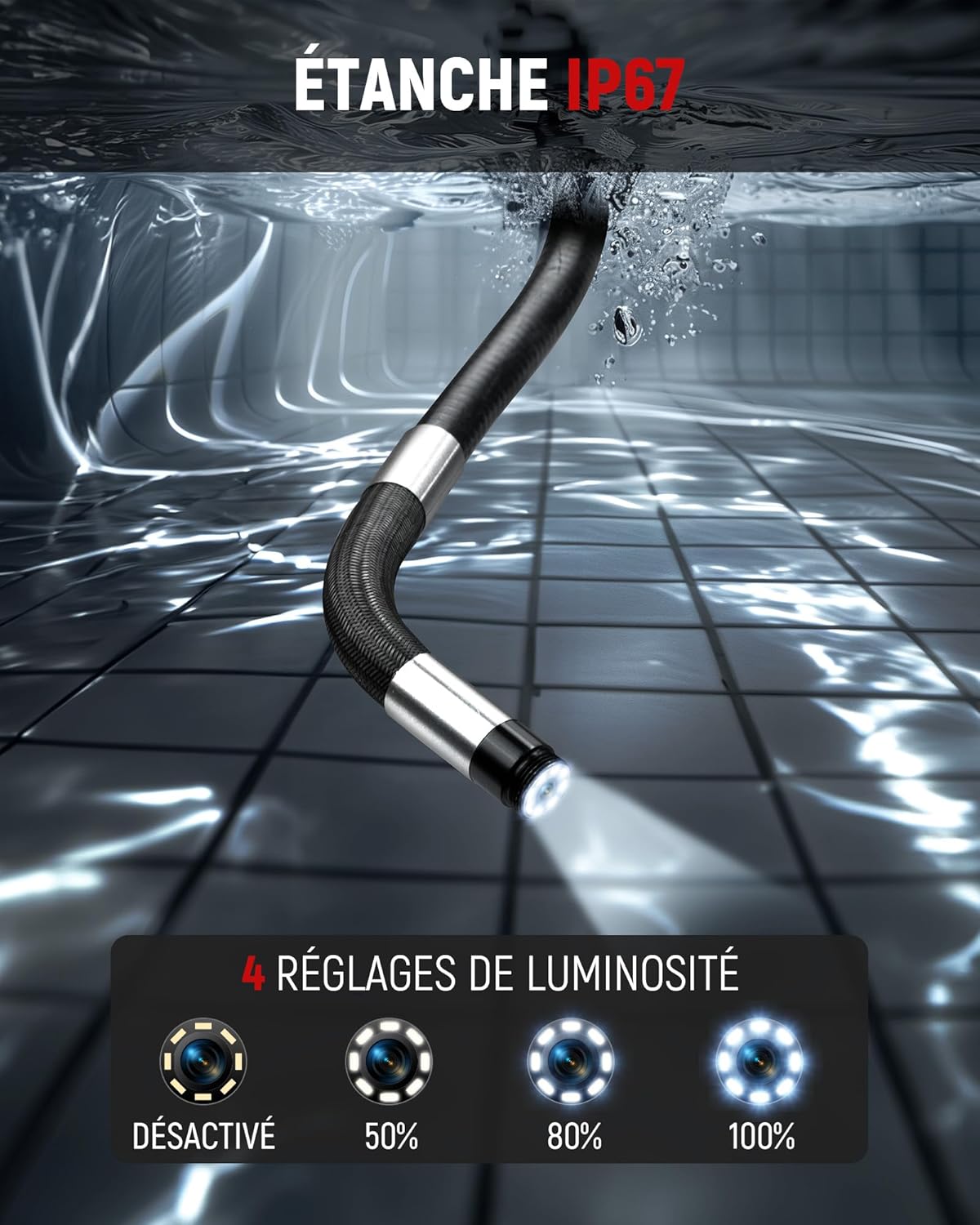 Thumbnail 3 de KAIWEETS Camera Endoscopique 4,3" — 1080P HD, molette de défilement, rotation bidirectionnelle 210°, IP67, 2 m