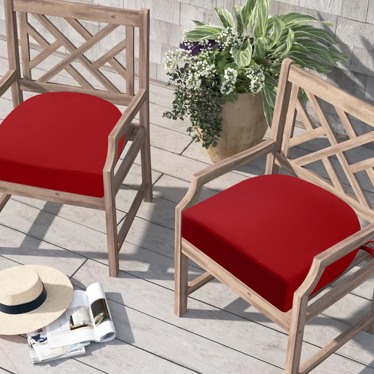 Thumbnail 3 de PRIMEPATIO Outdoor Garden Chair Cushions Set of 2 (50 x 50cm, 7cm Thick, Red) for Outdoor Furniture