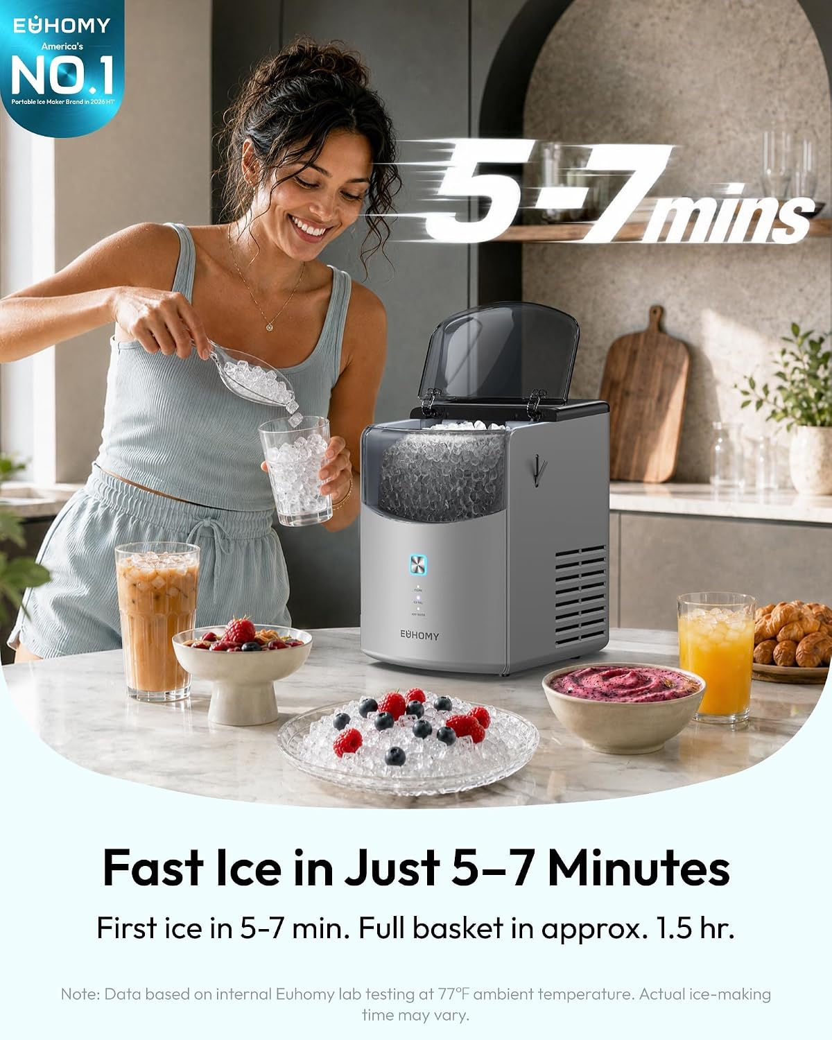 Detalle 2 de EUHOMY IM039 Nugget Ice Maker, 35 lb Daily Output, Self-Cleaning