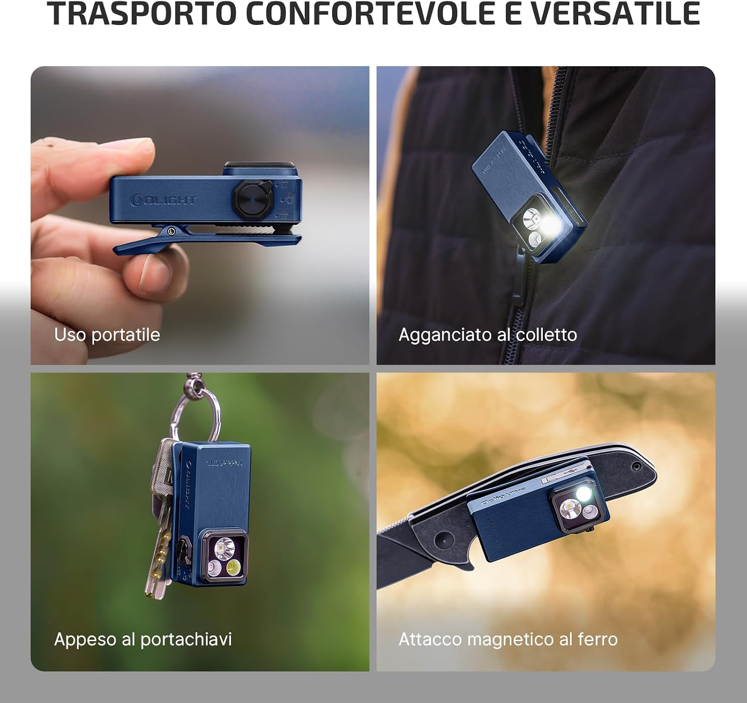 Detalle de OLIGHT Oclip Ultra 530 Lumen: torcia mini con clip, UV e raggio ampio