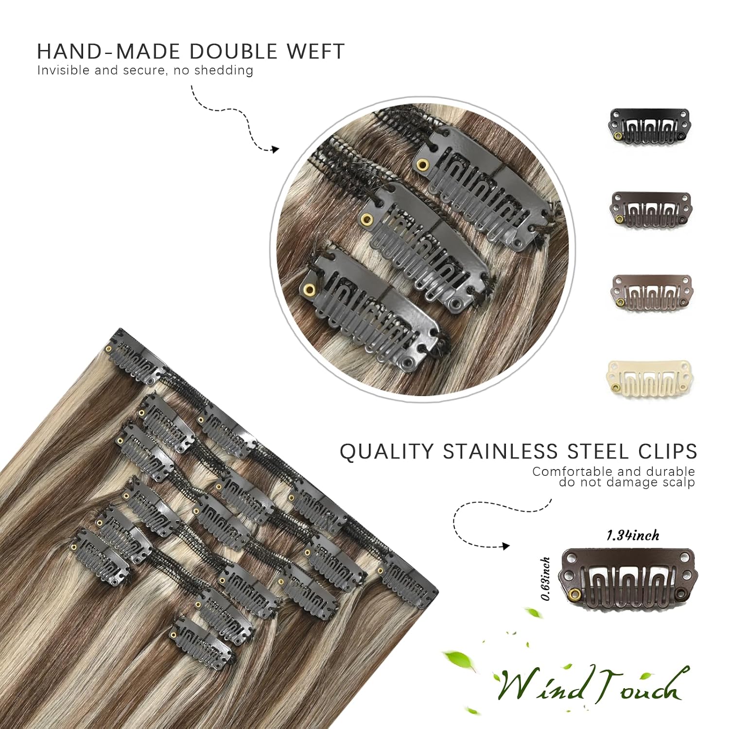 Thumbnail 6 de WindTouch Clip-In Hair Extensions (Real Human Hair) Thick Ash Blonde to Platinum Blonde Highlights, 22 in, 120g (7 pieces)