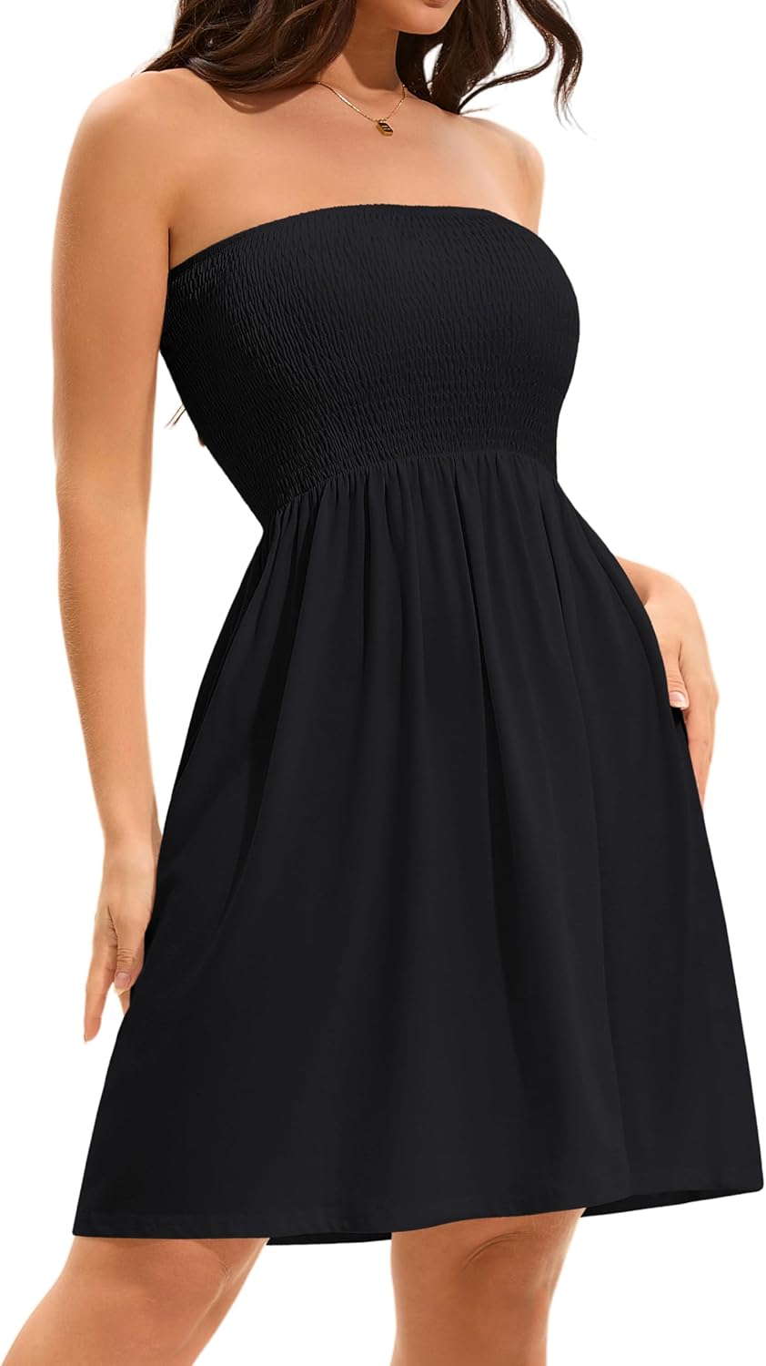 Detalle de Elescat Summer Dress for Women 2026 Strapless Tube Top Sundress