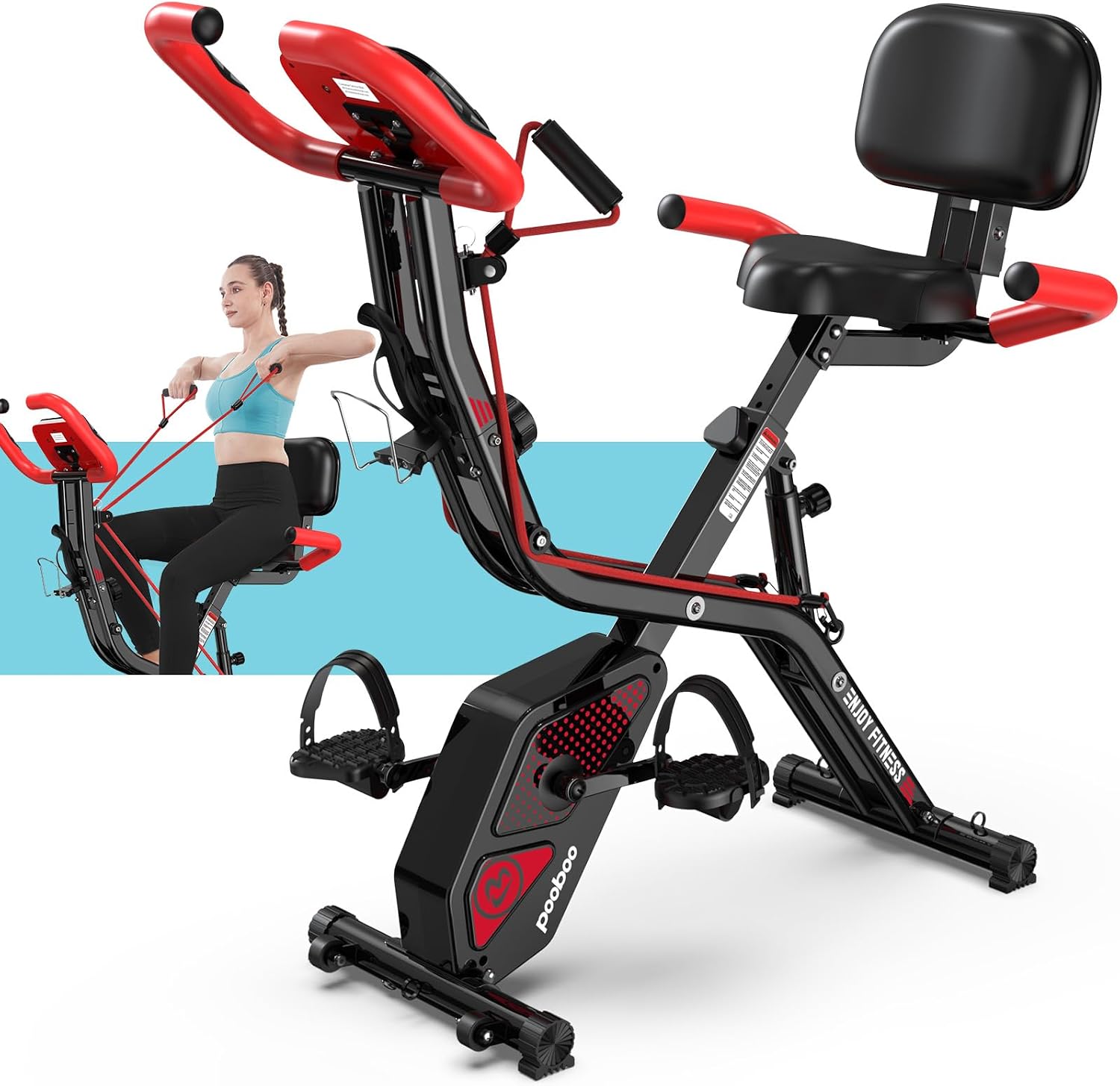 Detalle de pooboo X-819 Folding Magnetic Exercise Bike, 8 Resistance Levels
