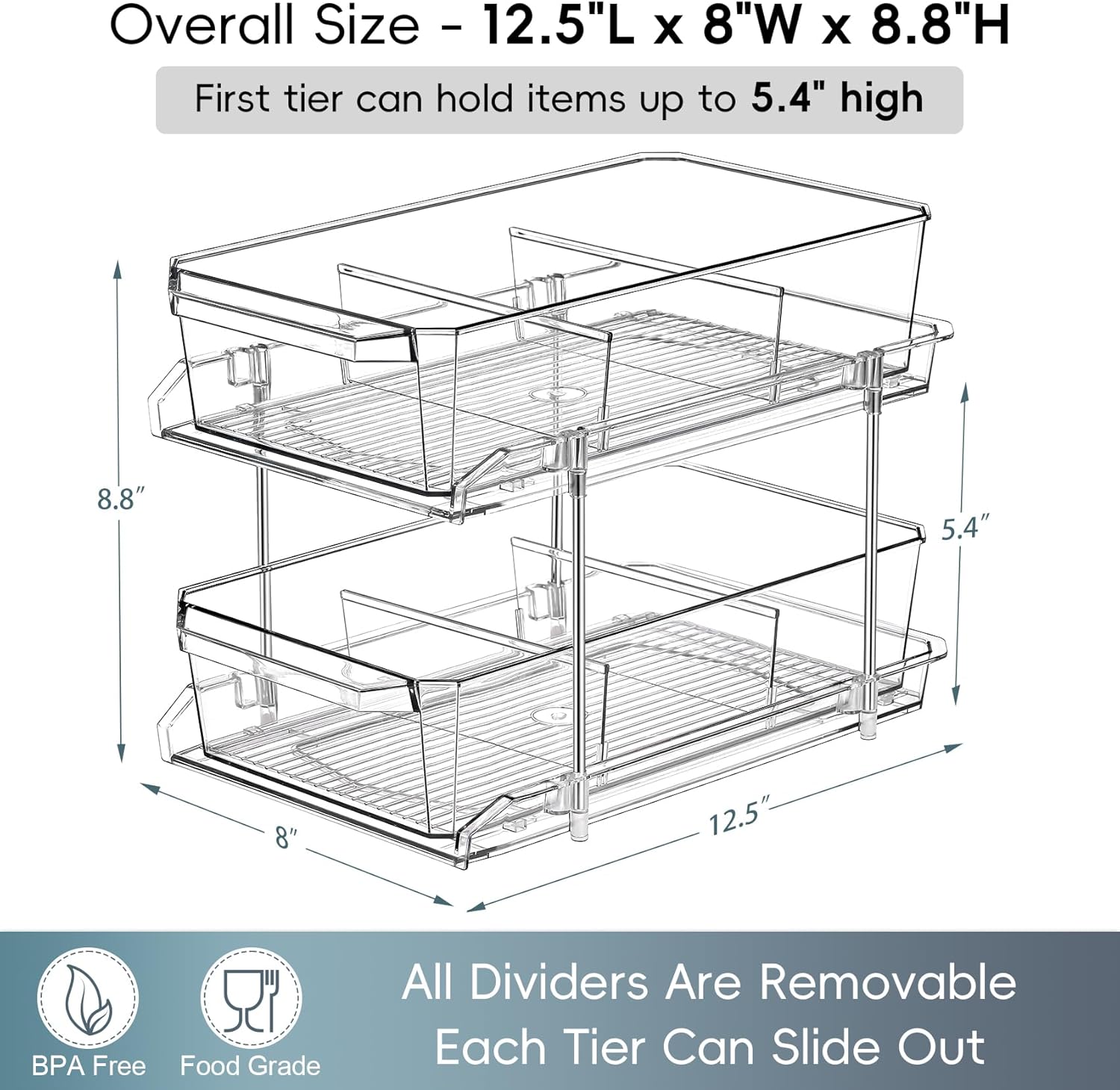 Detalle 2 de 2 Set 2-Tier Clear Organizer with Dividers for Cabinet
