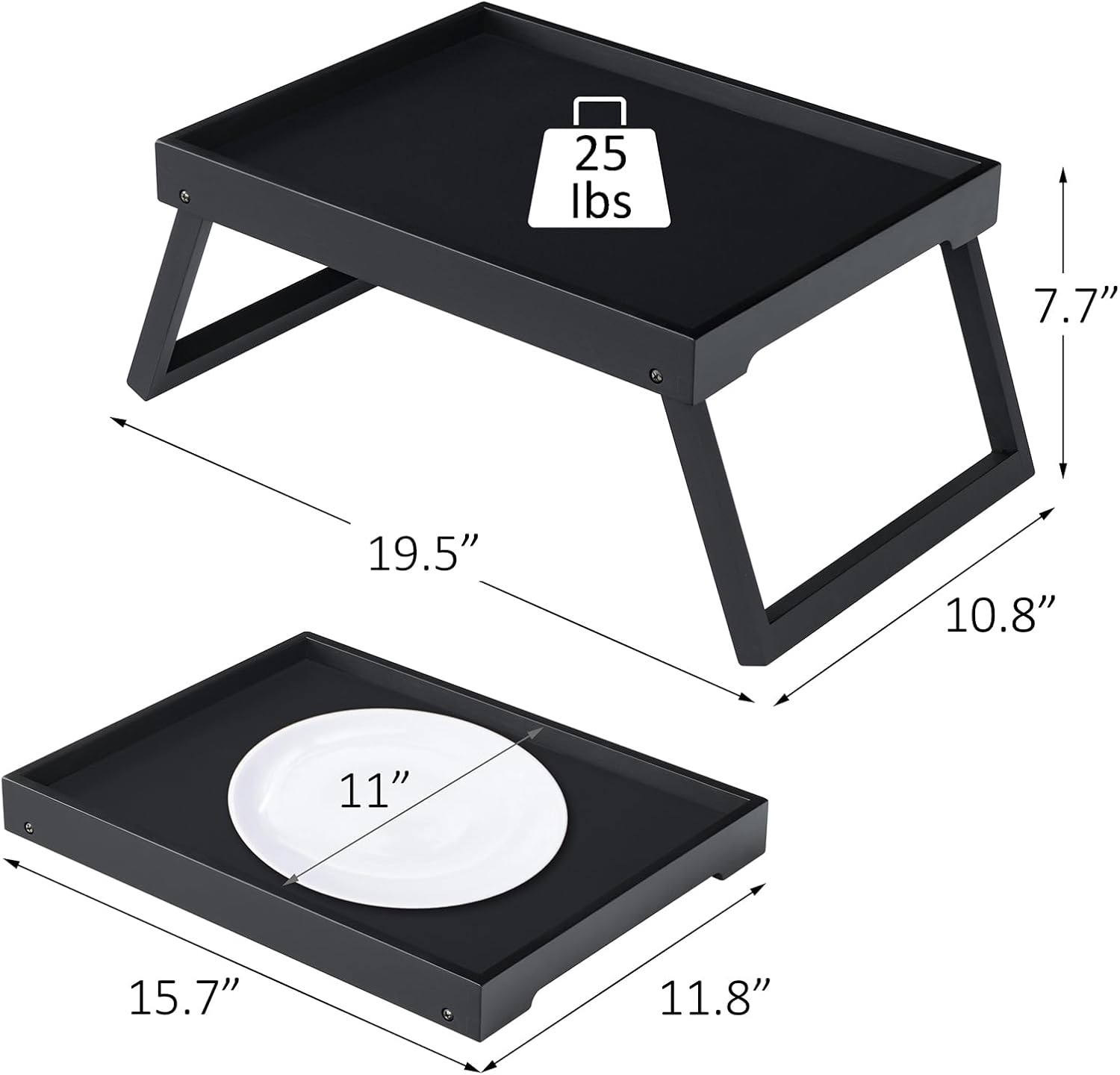 Detalle 2 de Betttablett Tisch mit klappbaren Beinen aus Bambus/MDF (Schwarz) – Frühstück, Laptop & mehr