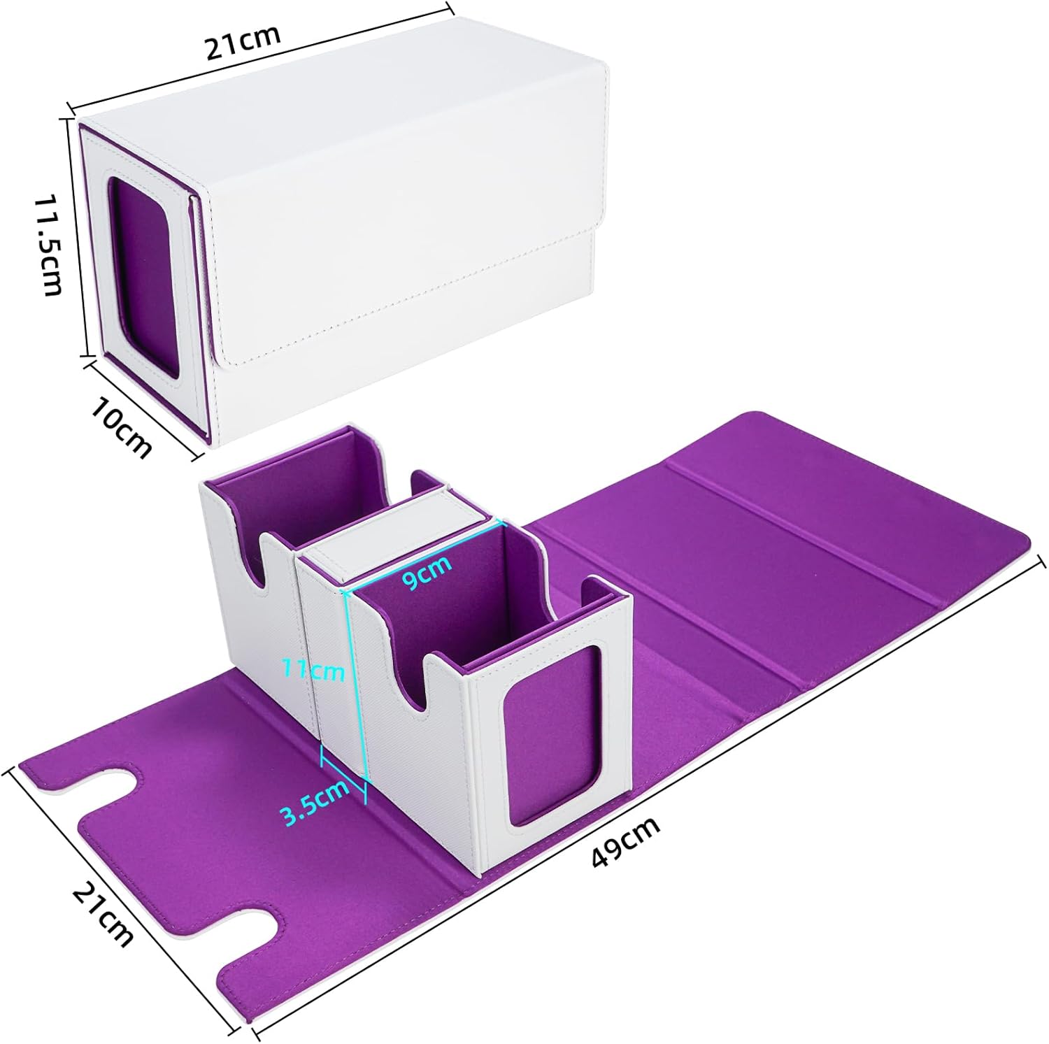 Thumbnail 3 de AFIING MTG Commander Card Storage Box – 220+ Sleeved Cards, 3-in-1 Deck Case (White/Purple)