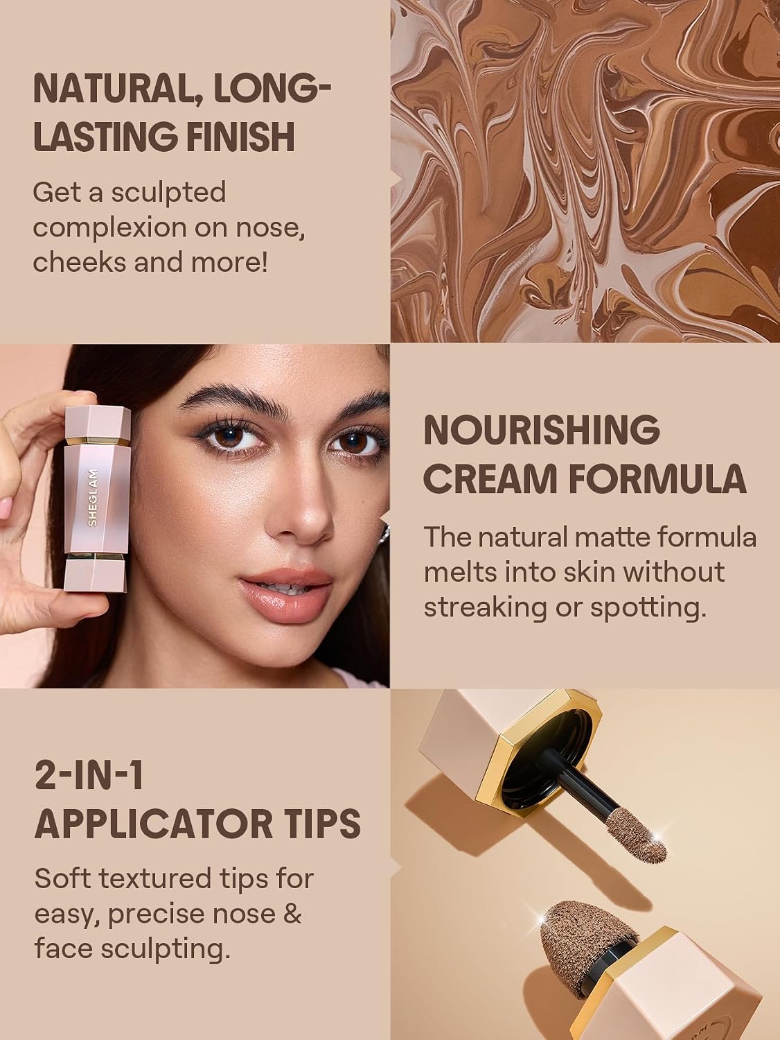 Detalle 1 de SHEGLAM sb25041157552257244 Precision Sculpt Liquid Contour, Dual-Ended Applicator
