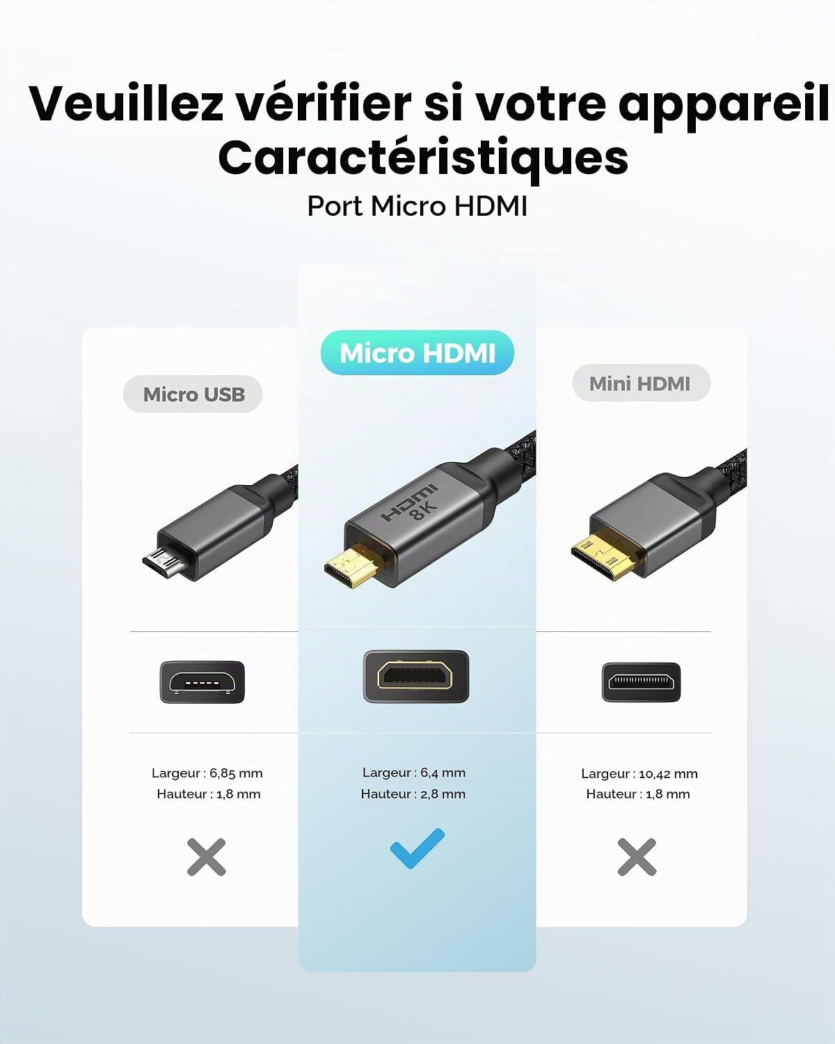 Thumbnail 2 de Silkland 8K Micro-HDMI-naar-HDMI 2.1-kabel van 1 m met HDR en eARC