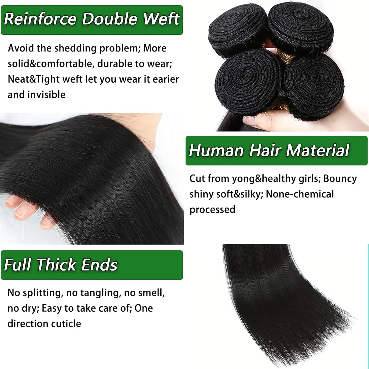 Thumbnail 1 de 12A 4 Bundles Straight Human Hair 18–24in
