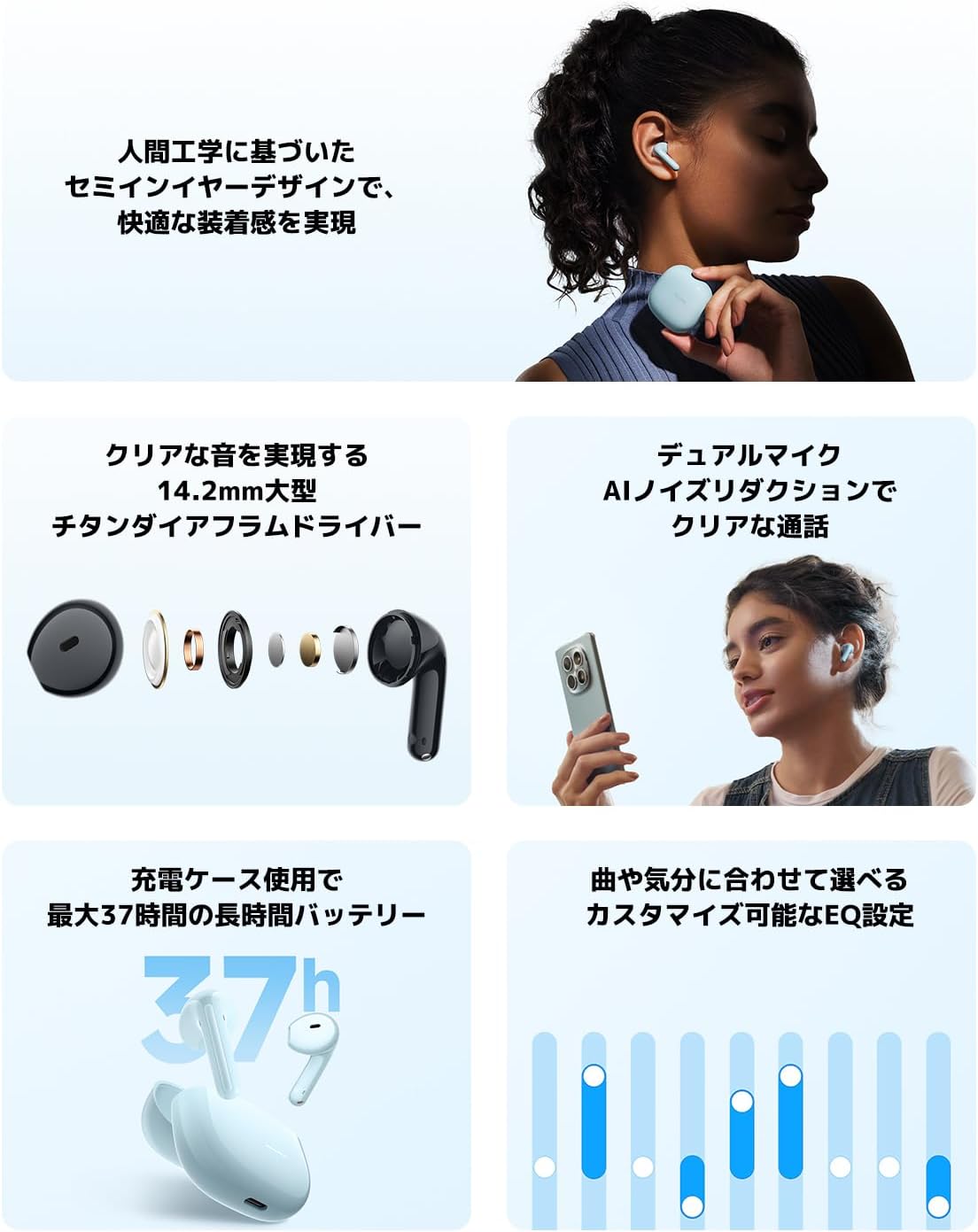 Thumbnail 2 de Xiaomi REDMI Buds 8 Active ワイヤレスイヤホン、AI通話ノイズ低減・最大37時間再生・IP54