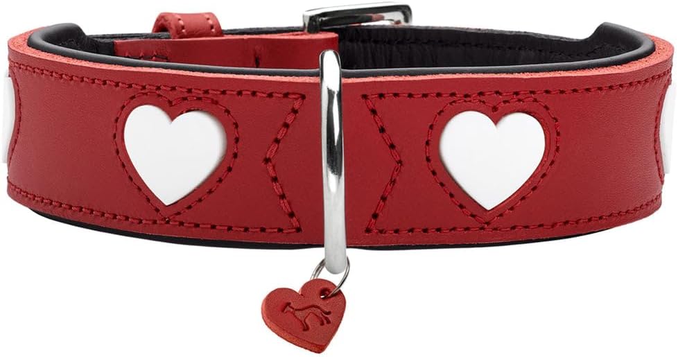 Detalle de Hunter Hundehalsband Love – roter/schwarzer Stil, handgefertigtes Rindsleder, Größe 65