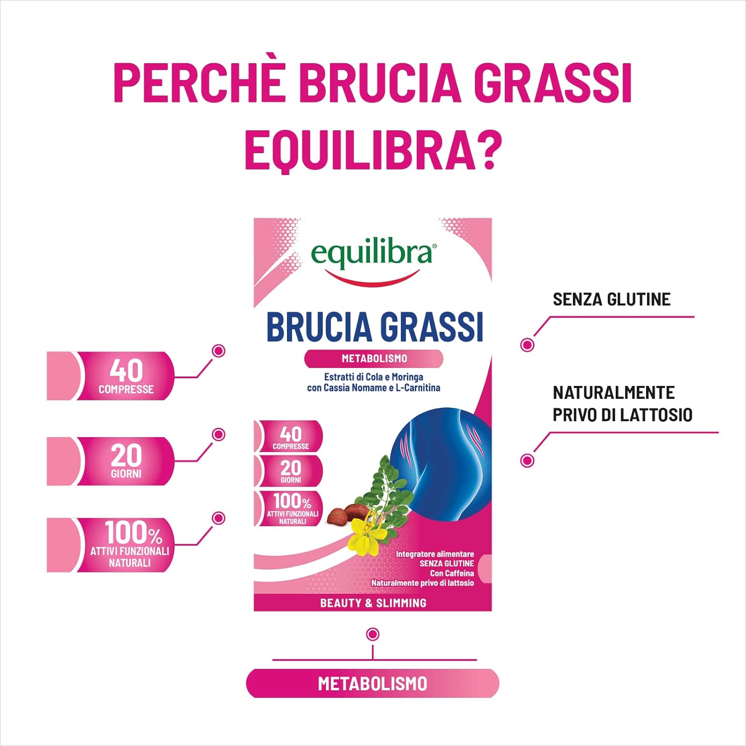 Detalle de Equilibra Integratori Alimentari Perdita di Peso – 3×40 Compresse, supporto metabolico con Moringa, Cassia Nomame e Cola