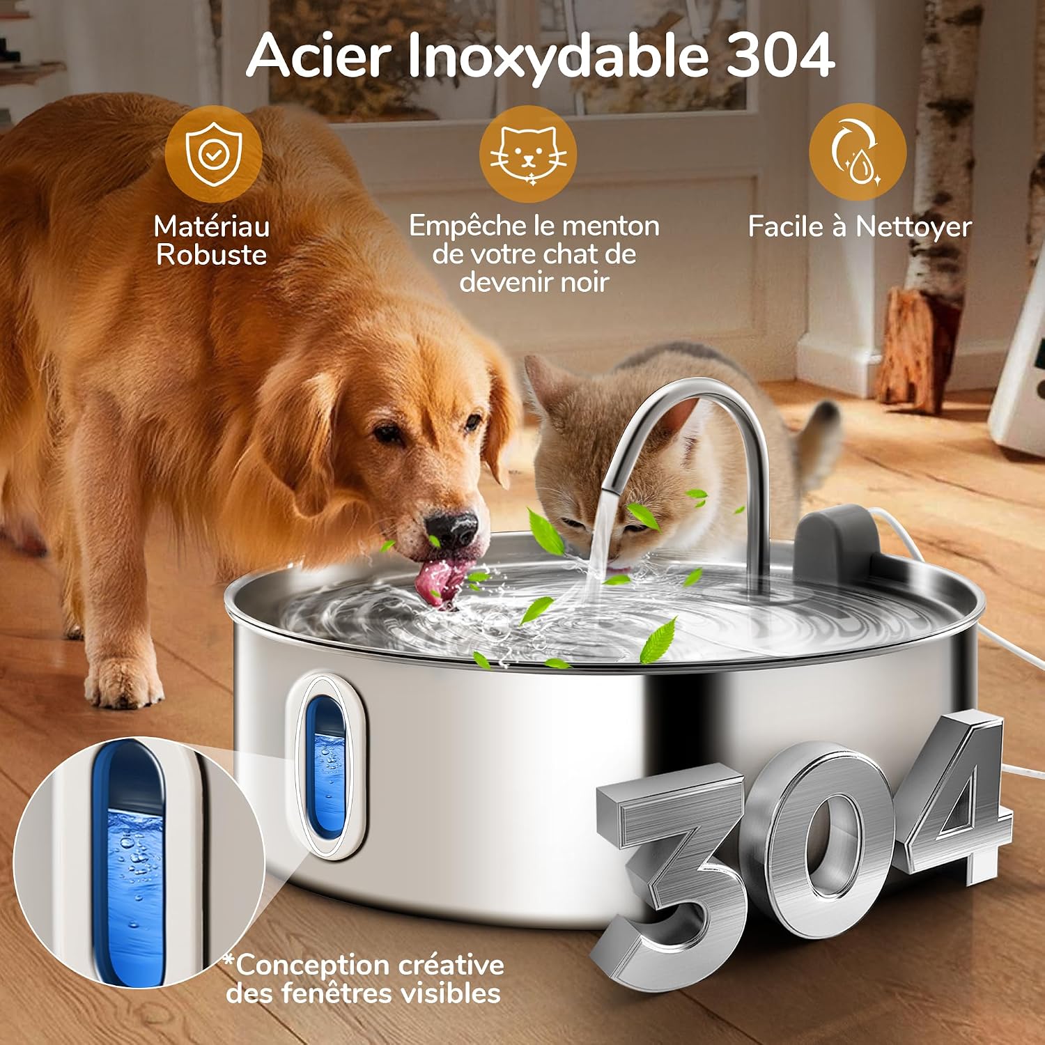 Detalle de FUKUMARU Fontaine à Eau pour Chat et Chien – 7L, Inox 304, Filtration Multicouche et Silencieuse