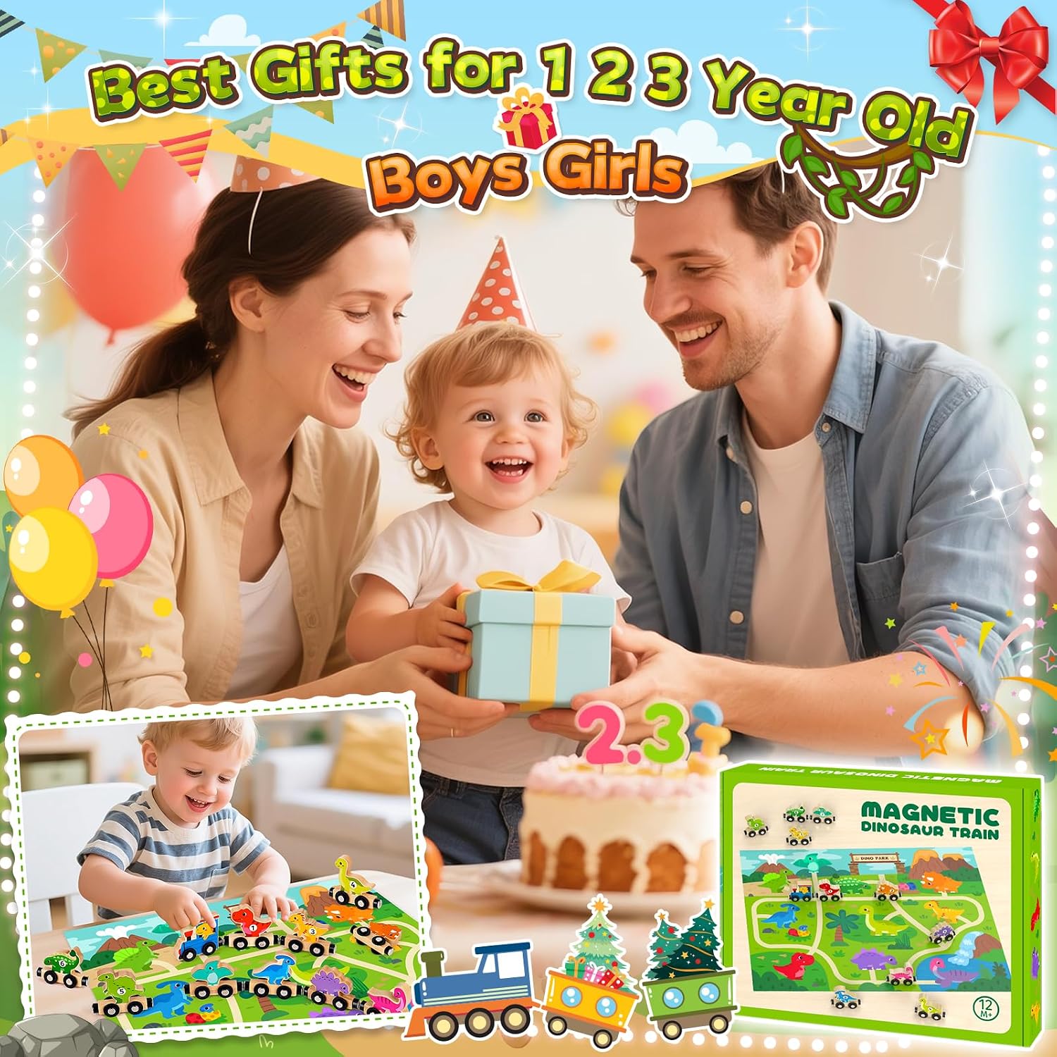 Thumbnail 5 de Toddler Wooden Dinosaur Magnetic Train Set (Age 1–3) with Carriages, Numbers 0–10 & Playmat