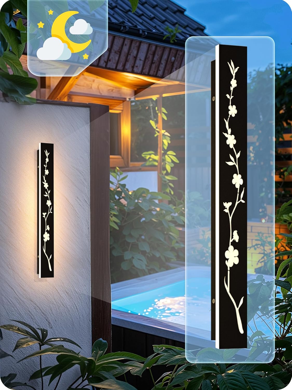 Detalle 2 de Led Long Wall Light Black 60m Outdoor Wall Light 20W IP67 Peach Blossom Design