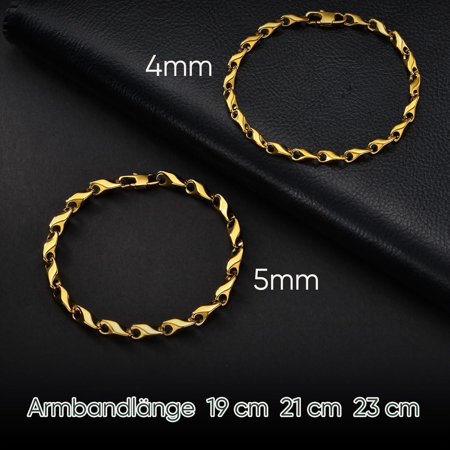 Thumbnail 5 de XUANPAI Herrenarmband Weizenkette Edelstahl – Gold Vergoldet, Silber oder Schwarz | 19–23 cm