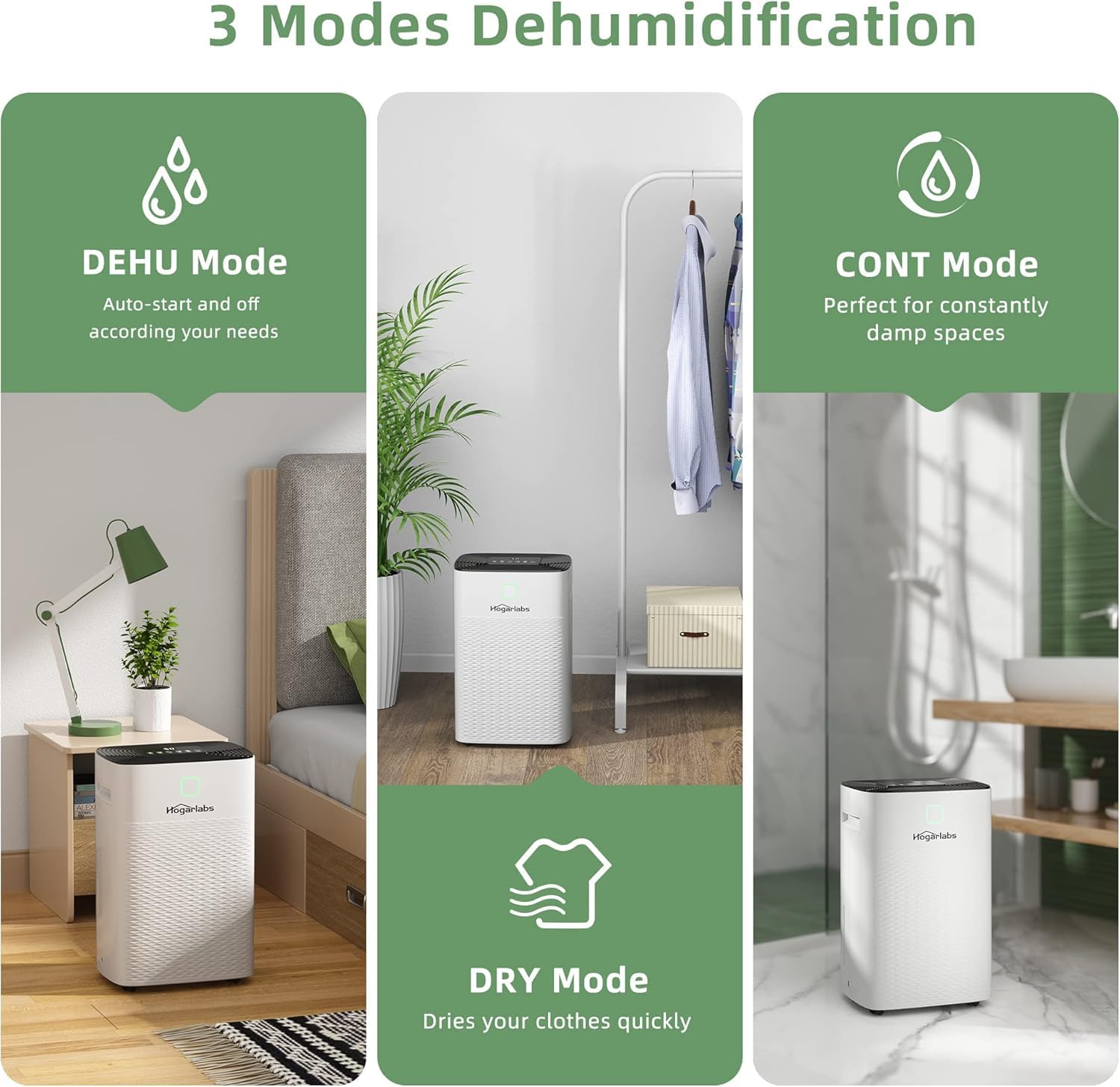 Detalle de HOGARLABS PD08GS 34-Pint Dehumidifier with 3 Modes and Drain Hose