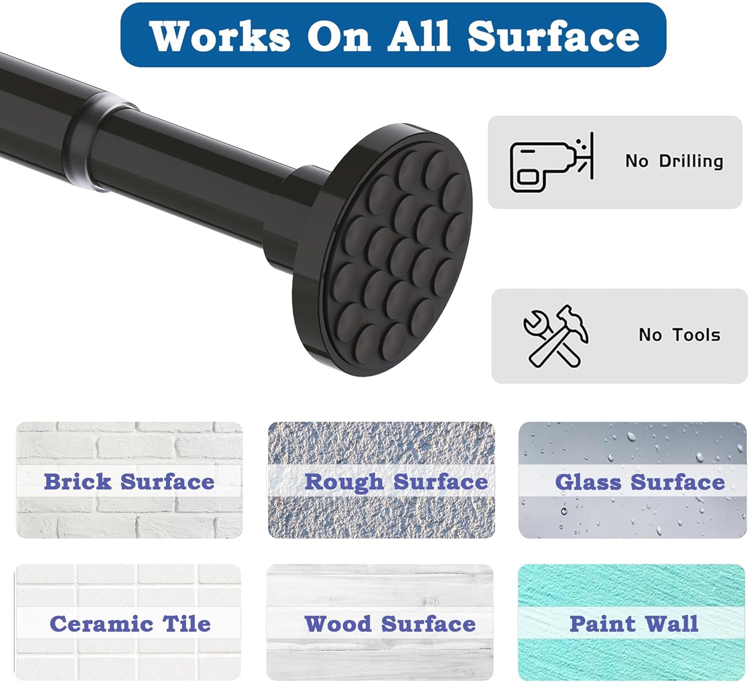 Thumbnail 3 de Aiitomg bastone per tenda a pressione telescopica (85-270 cm) nero, senza foratura