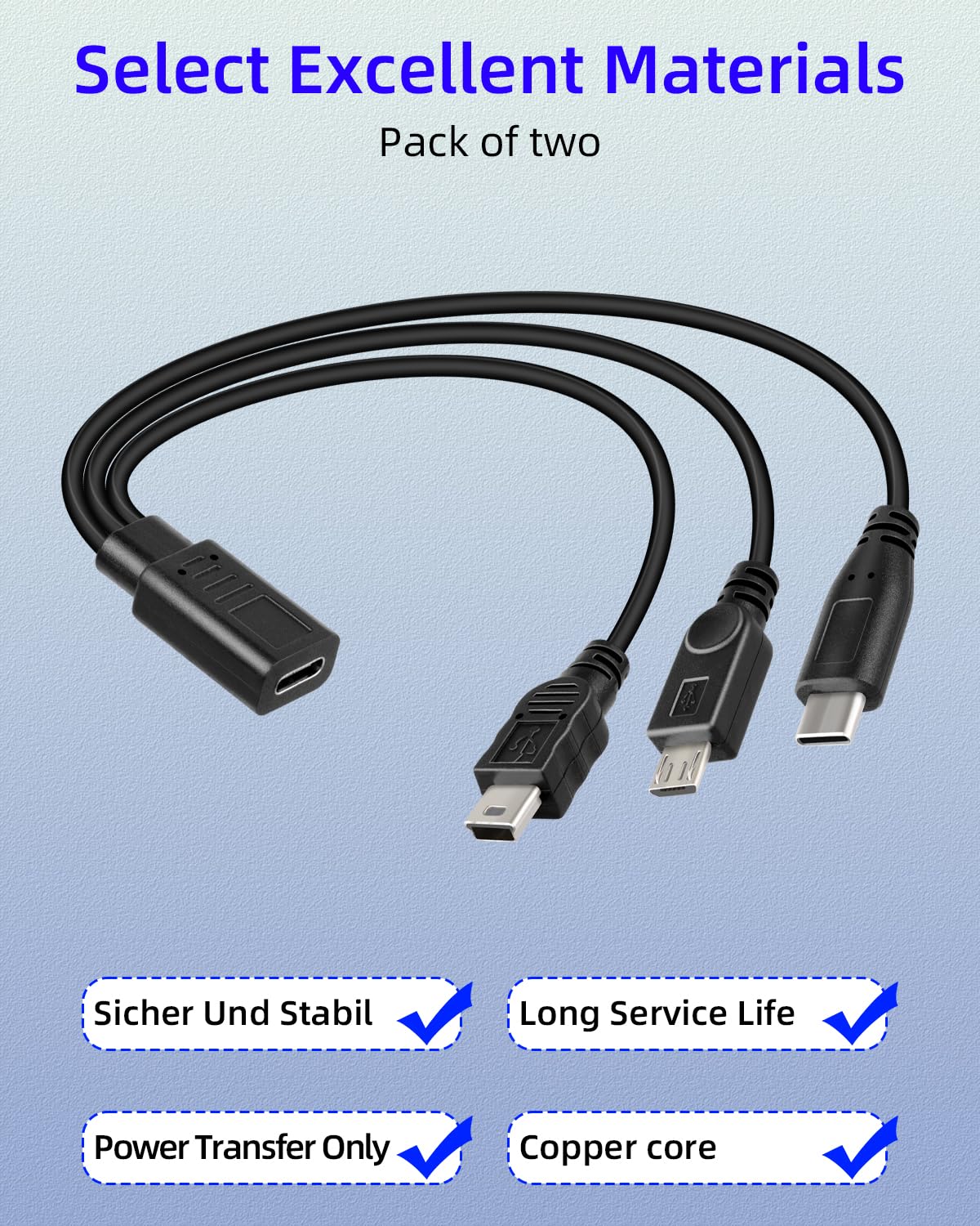Thumbnail 5 de RIIEYOCA 3-in-1 USB C Female to Micro USB & 2 Type-C Male Charging Cable — 1FT (2 Pack)