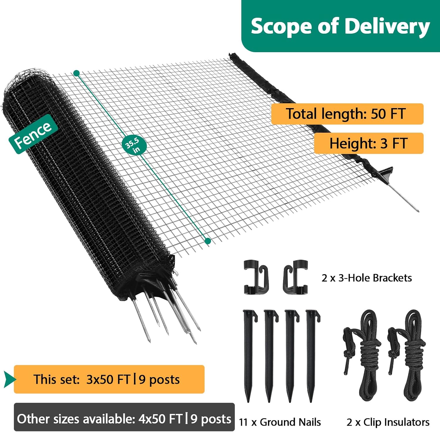Detalle de HIDALIFE WL0023 Temporary Fence, 3 ft x 50 ft Black Mesh with Fibreglass Stakes