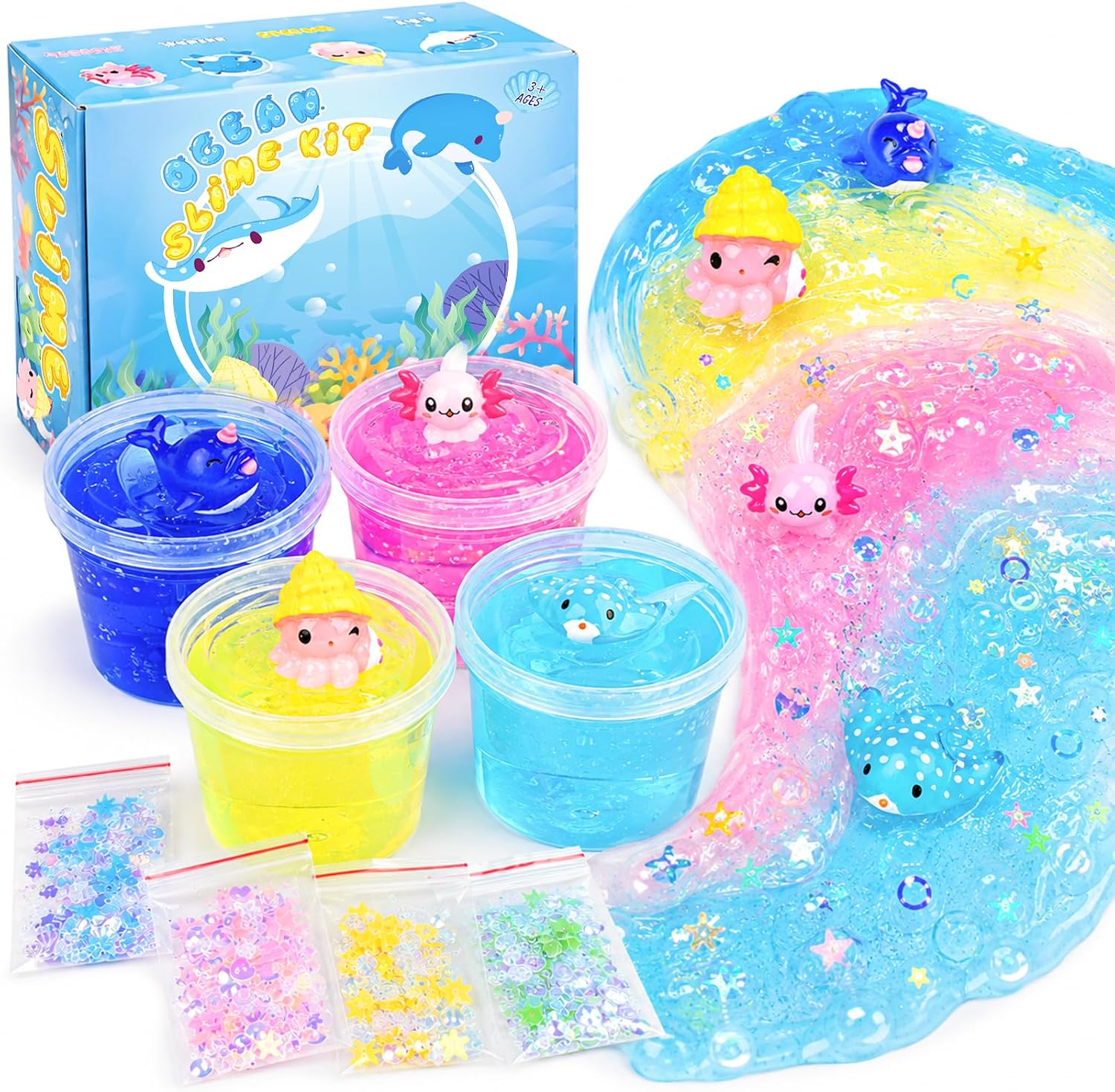 Detalle de 4 Pack Crunchy Crystal Slime Pink Axolotl