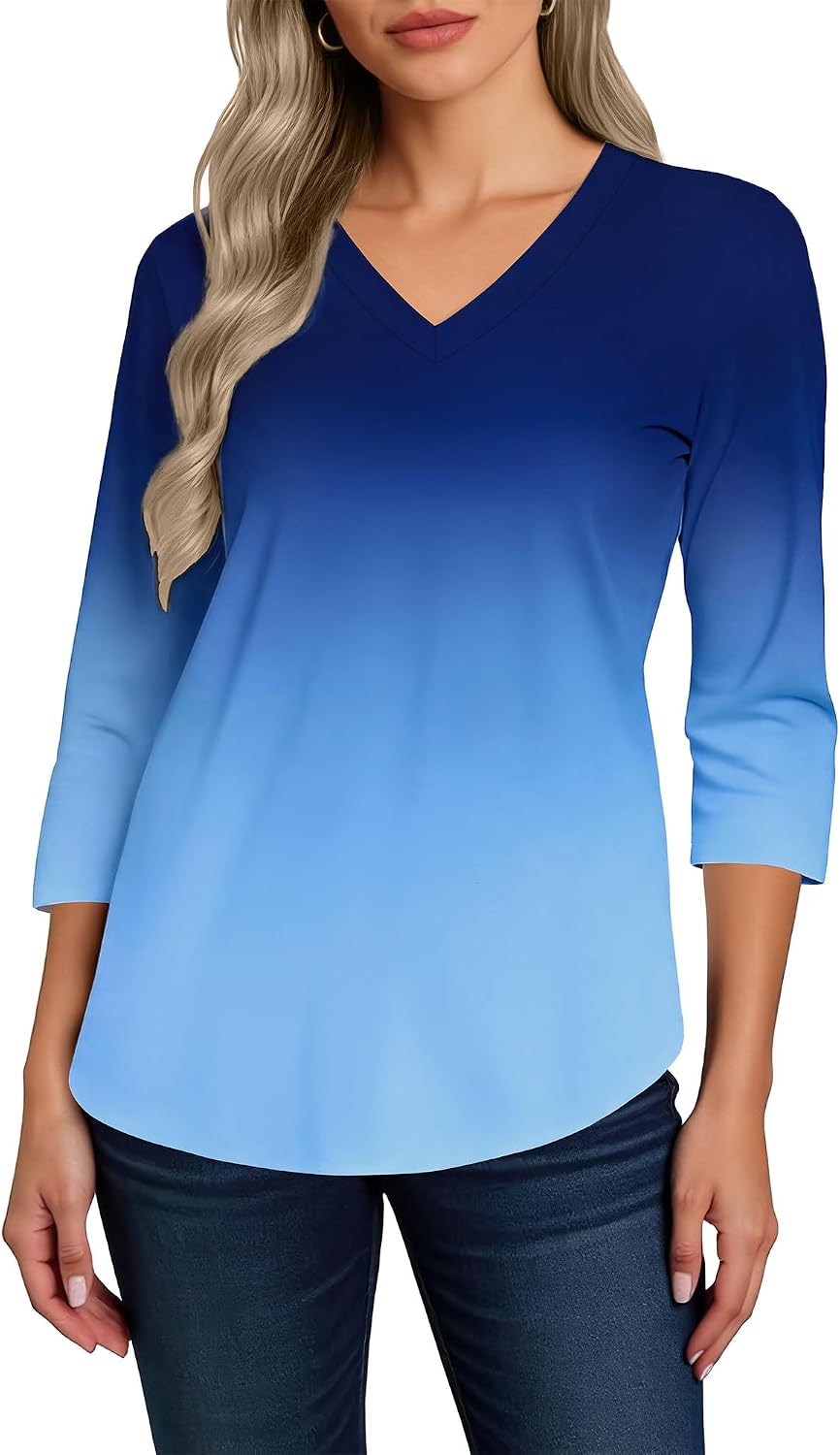 Detalle 2 de CHICALLURE 3/4-Sleeve V-Neck Tunic Tee for Women