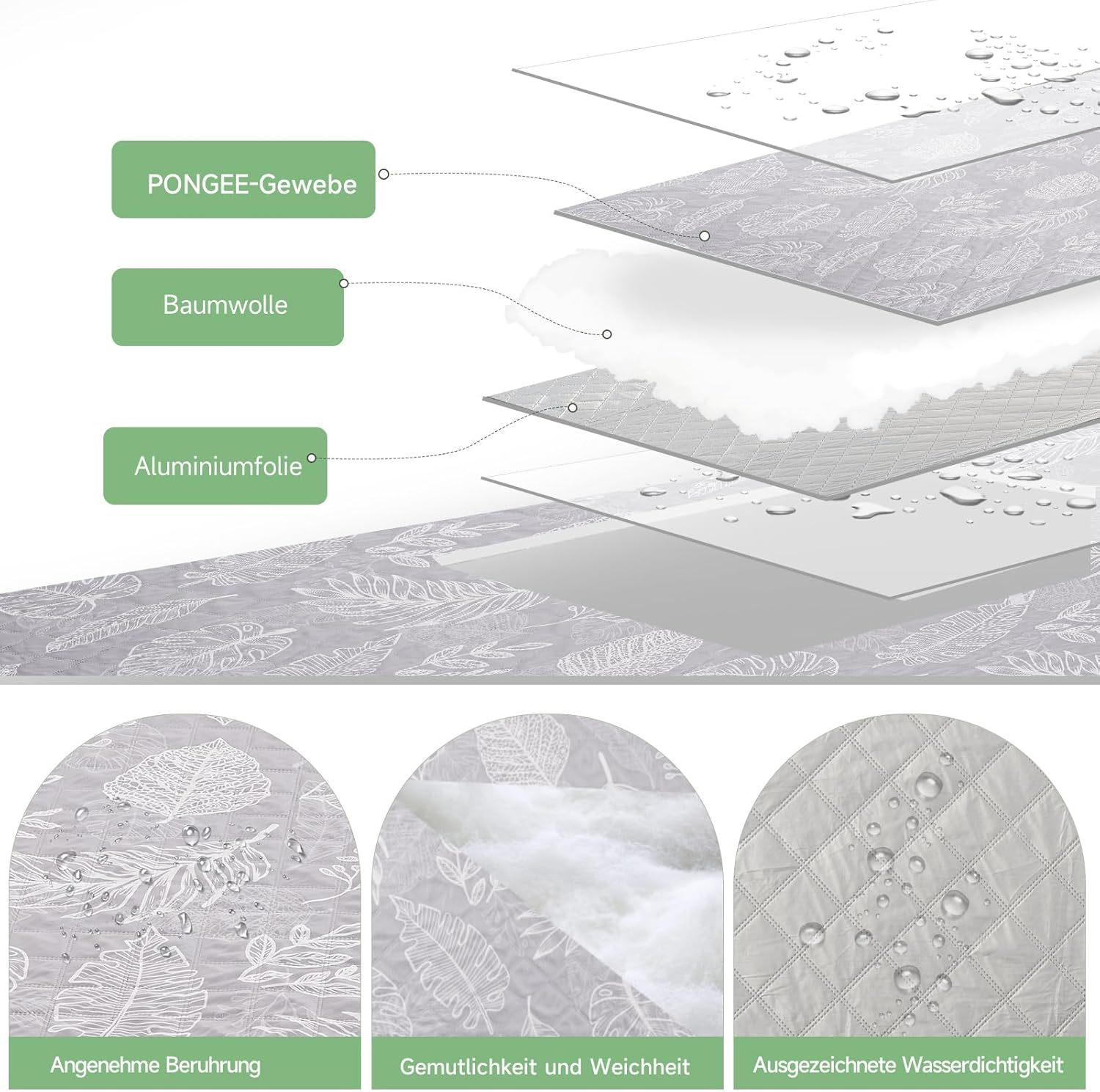 Detalle de HAUSPROFI Picknickdecke 200x300 cm – wasserdicht, isoliert, mit Tragegriff & Heringen