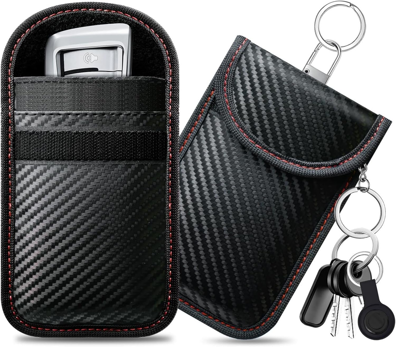 Detalle de caslord Keyless Go Schutzhüllen für Autoschlüssel (2 Stück) – RFID Blocker im Mittel-Faraday-Set mit Schlüsselanhänger