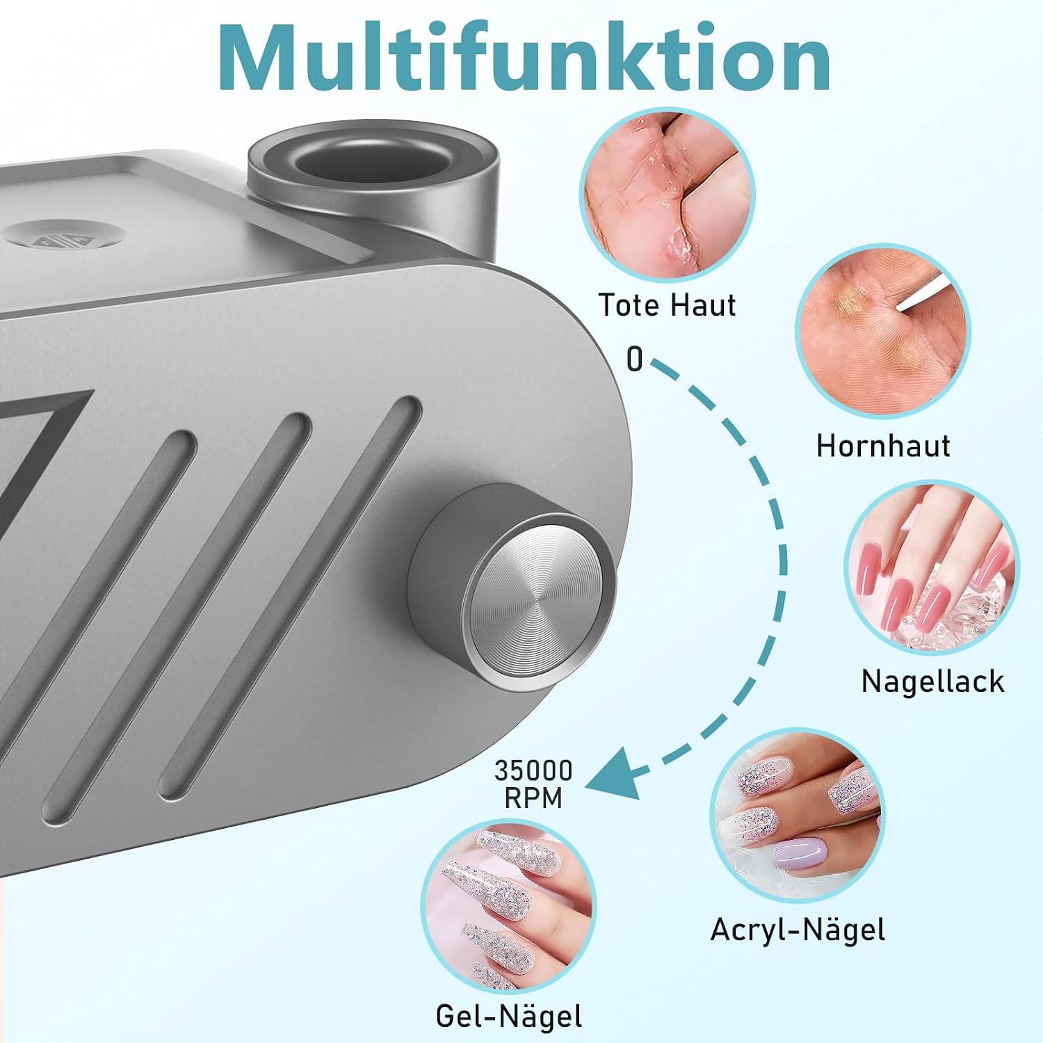 Detalle de Enniewi Nagelfräser – Elektrische Nagelfeile für Maniküre & Pediküre, 35000 U/min, 30 W, Set mit 6 Fräsen