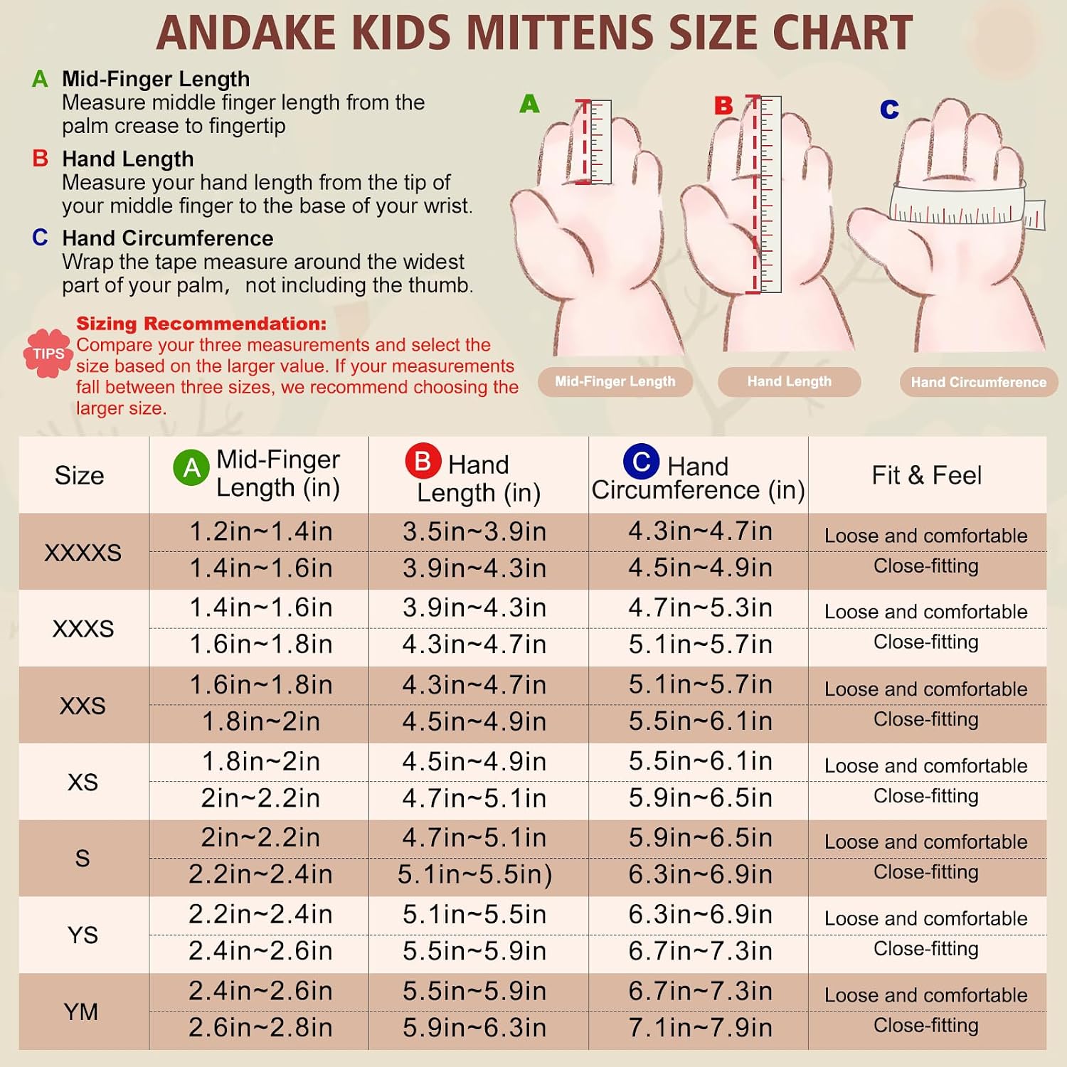 Detalle de Andake Kids Mittens for Skiing, Waterproof Insert and 3M Thinsulate