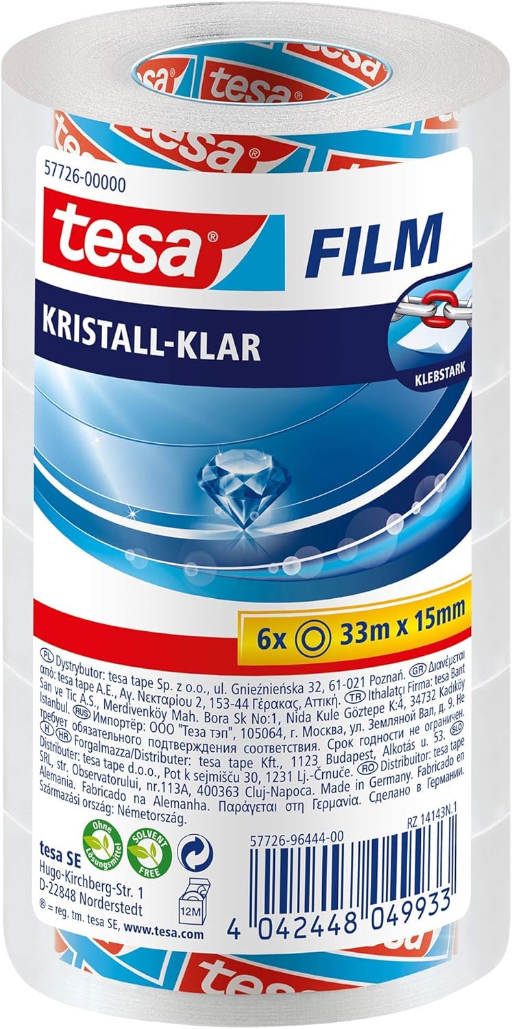 Detalle de tesa tesafilm kristall-klar – Hochtransparentes Klebeband, 33 m x 15 mm, 6er Pack