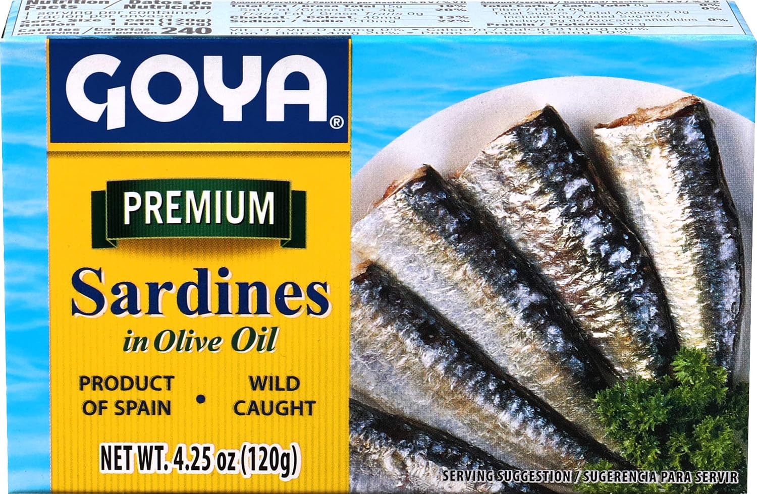 Detalle de Goya Foods Premium Sardines in Olive Oil, 4.25-Ounce Cans, Pack of 25