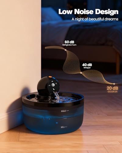 Detalle de GOOIFUN Fontaine à Eau pour Chat sans Fil 2,6 L – Distributeur silencieux et rechargeable