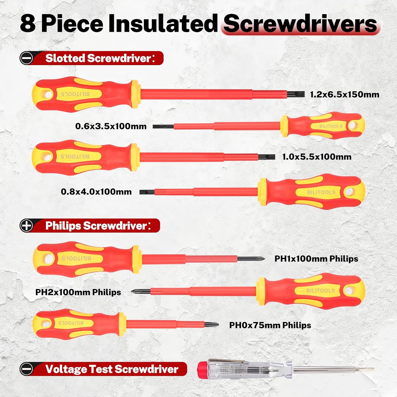Thumbnail 3 de BILITOOLS 12 Pièces Coffret Outils Électrique VDE 1000V isolé – Tournevis et pinces pour électricien