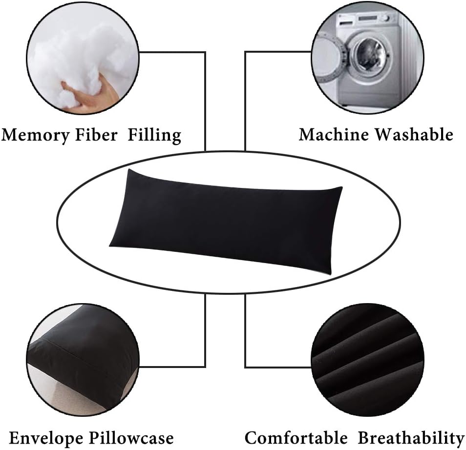 Detalle 2 de ELNIDO QUEEN 20 x 54-Inch Body Pillow with Black Polyester Pillowcase