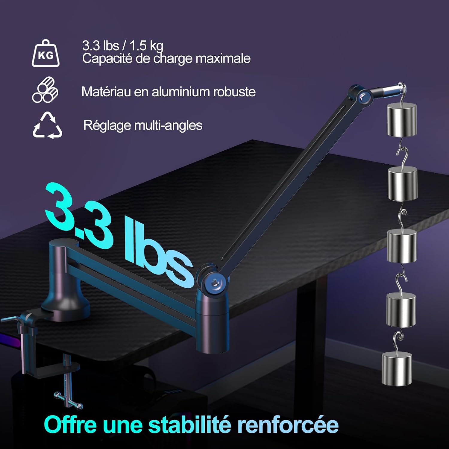 Detalle de Socodox Bras de Microphone à Profil Bas pour Streaming & Podcasting