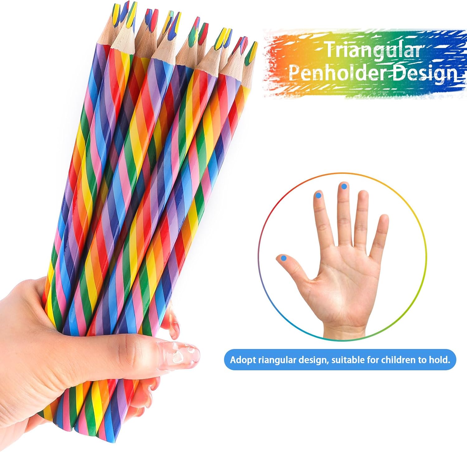 Detalle 2 de Ailvor Regenbogen Buntstifte (24 Stück) – dreikantige, vorgespitzte Farbstifte für Kinder