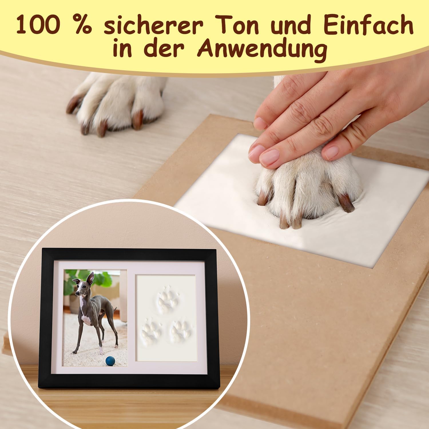 Thumbnail 2 de PewinGo Gedenkrahmen Hund und Katze – Pfotenabdruck Set + Foto 6x4” inkl. Ton, edler Holzrahmen