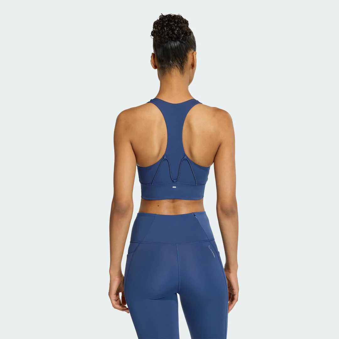 Detalle 2 de Sujetador de running para impacto medio con bolsillo adi365 de Adidas – color Azul