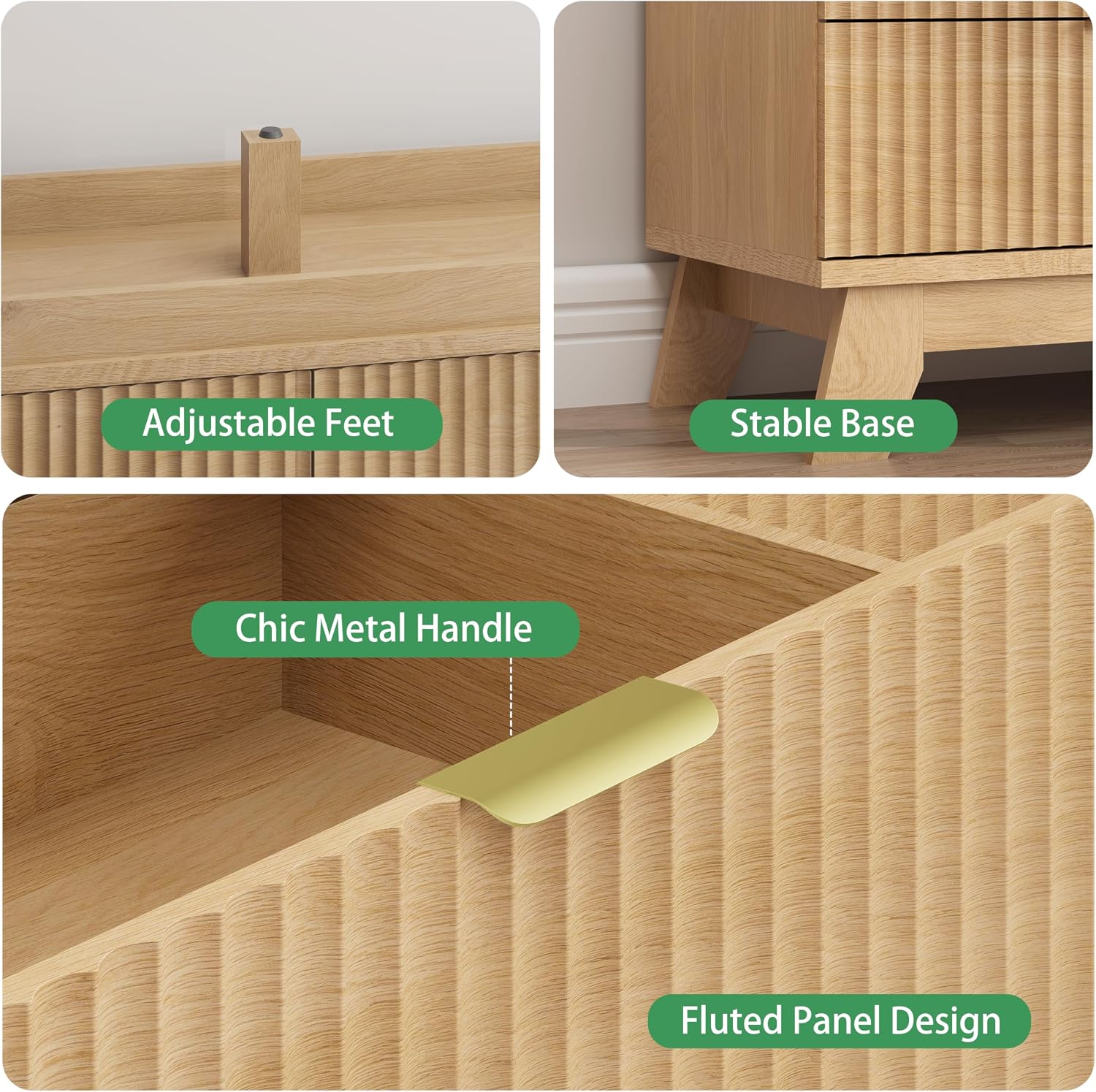 Thumbnail 5 de Xixini HLG049-WR Fluted 8-Drawer Dresser in Natural Oak