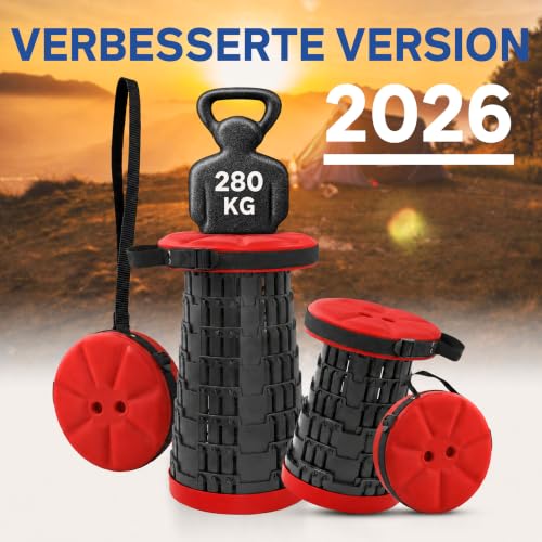 Detalle de HAPPY DAYS Klappbarer Hocker Campinghocker 2026 – gepolsterter Sitz, höhenverstellbar, belastbar bis 280 kg