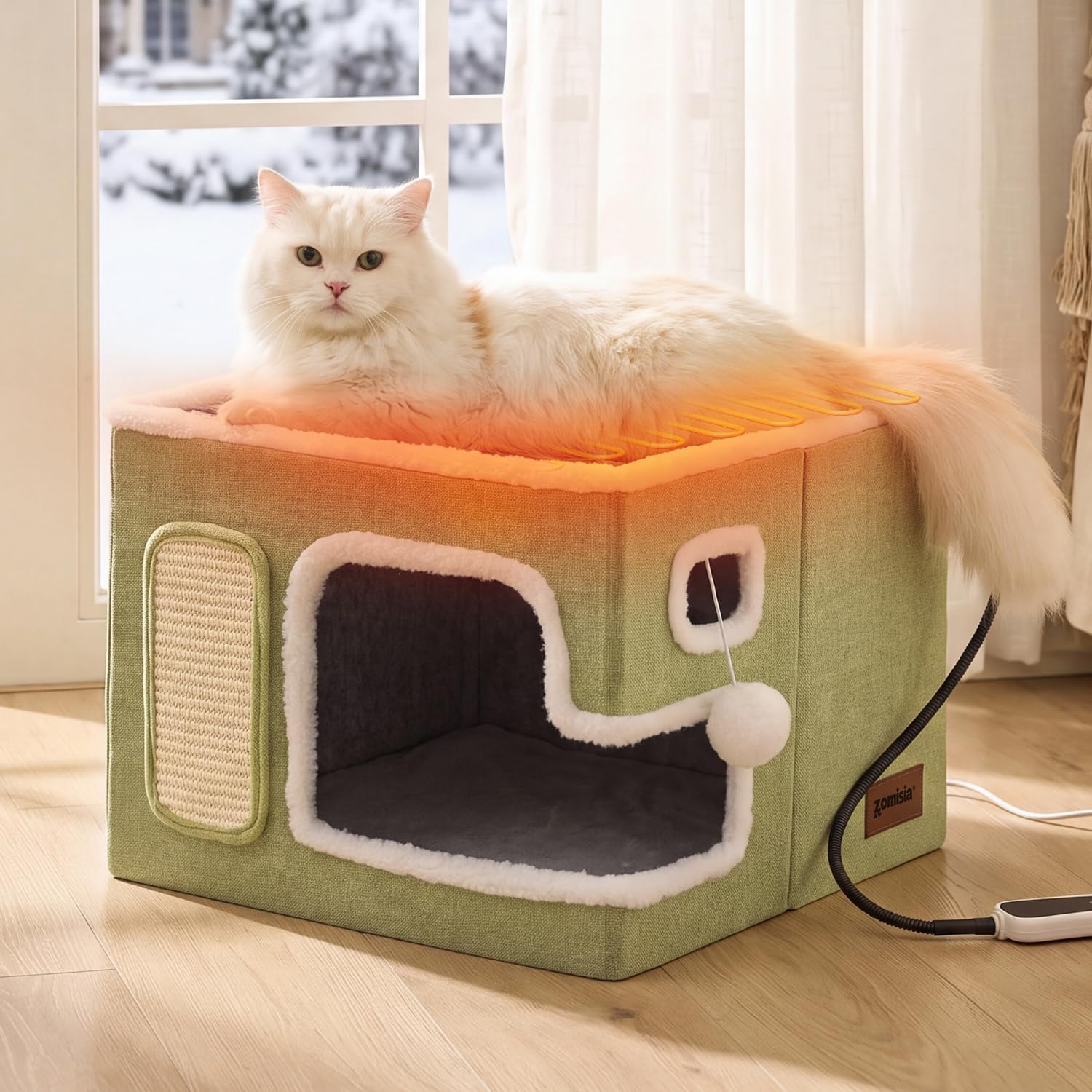 Detalle de ZOMISIA Heated Cat House Bed with Adjustable Timer and Temperature Control