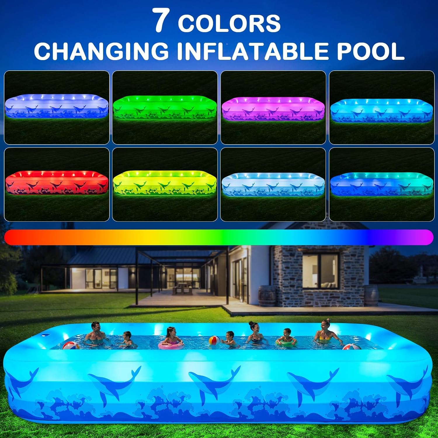 Detalle 2 de Large Inflatable Pool with Solar-Powered Lights (12FT x 6.5FT) — Family-Size Backyard Oasis
